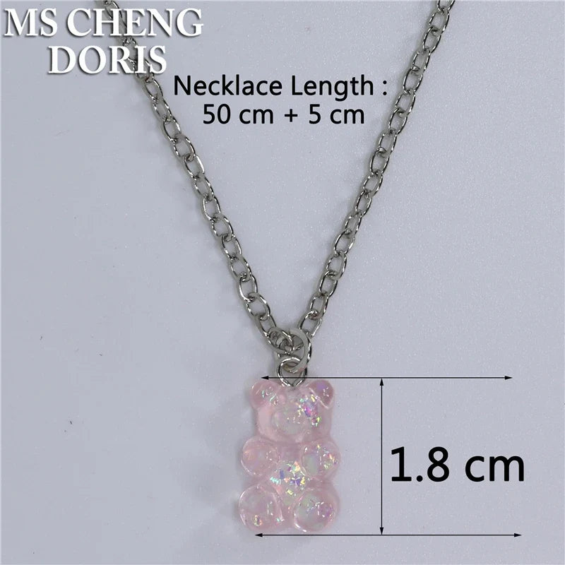 33 Styles Cute Resin Gummy Bear Chain Necklaces | Candy Color Pendant Jewelry for Women