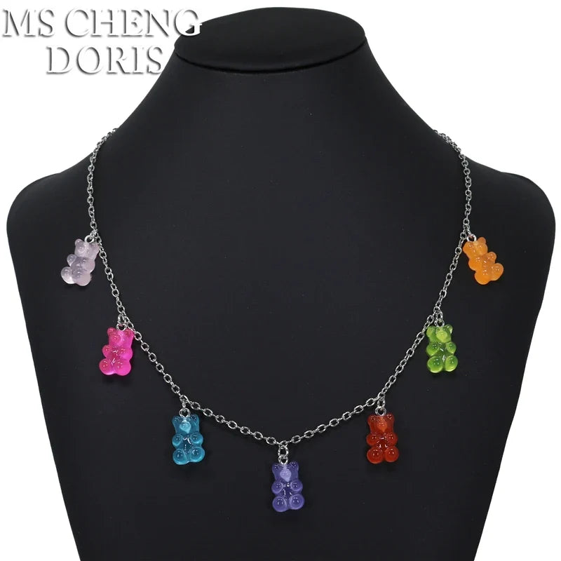 33 Styles Cute Resin Gummy Bear Chain Necklaces | Candy Color Pendant Jewelry for Women