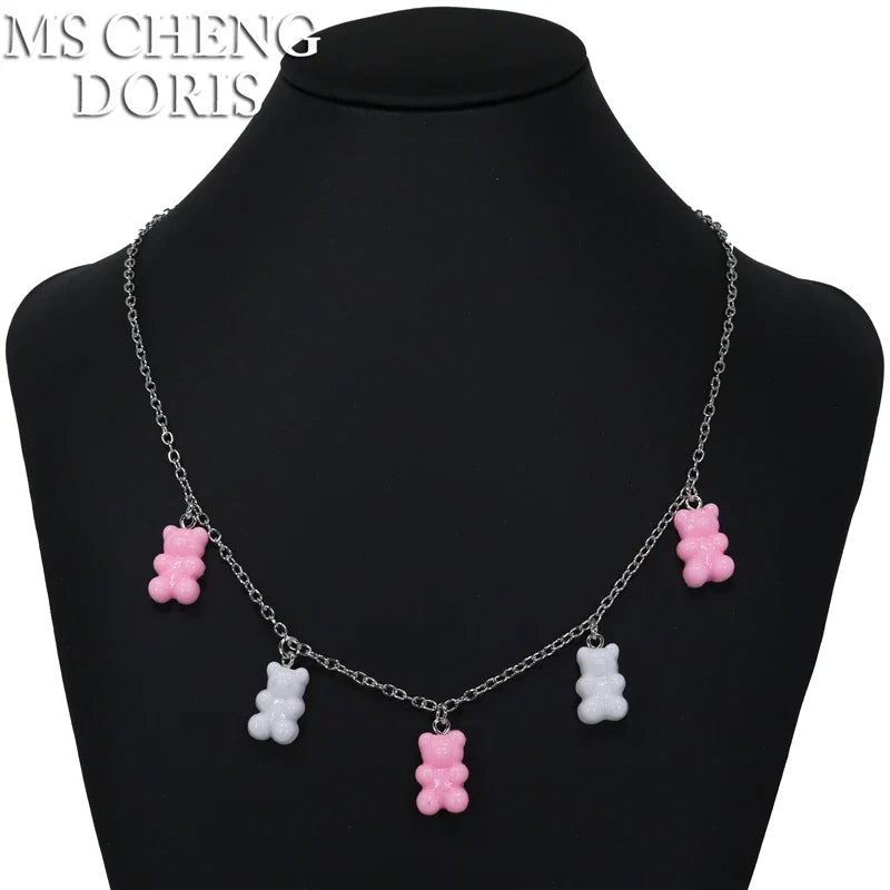33 Styles Cute Resin Gummy Bear Chain Necklaces | Candy Color Pendant Jewelry for Women