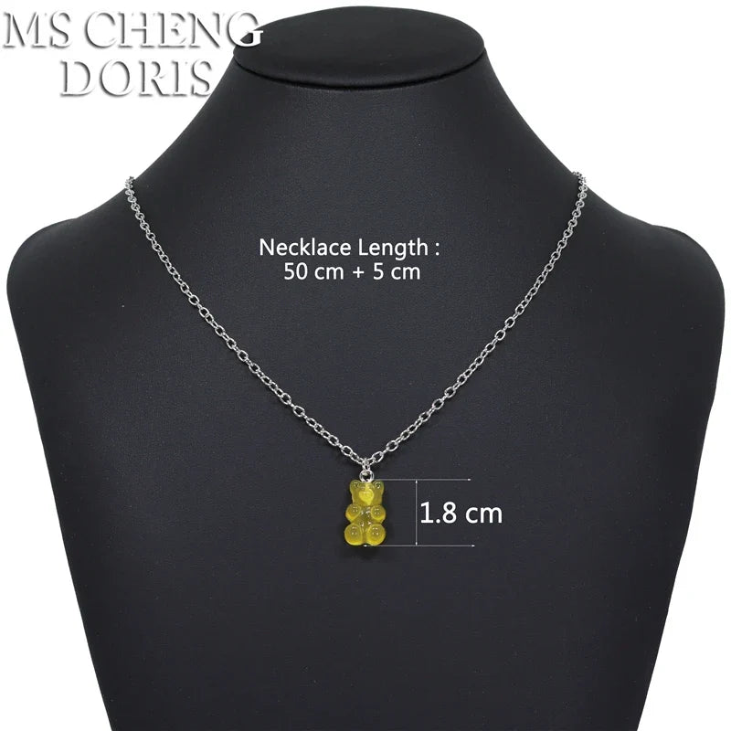 33 Styles Cute Resin Gummy Bear Chain Necklaces | Candy Color Pendant Jewelry for Women