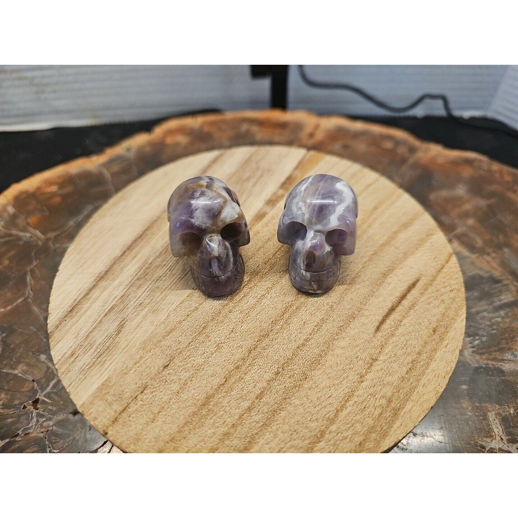 Dream Amethyst Crystal Skull Pair — Purple-White Banding, 93g