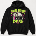Social Battery Dead BazaarBoi black hoodie concept with opossum graphic