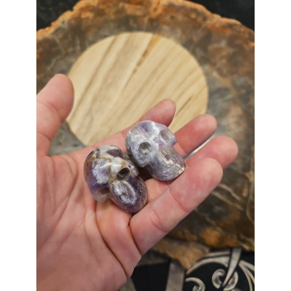 Dream Amethyst Crystal Skull Pair — Purple-White Banding, 93g