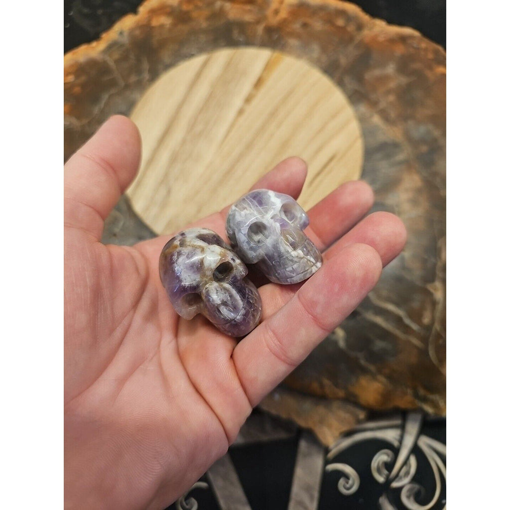 Dream Amethyst Crystal Skull Pair — Purple-White Banding, 93g