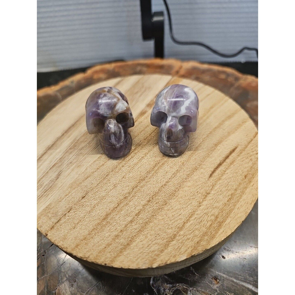 Dream Amethyst Crystal Skull Pair — Purple-White Banding, 93g