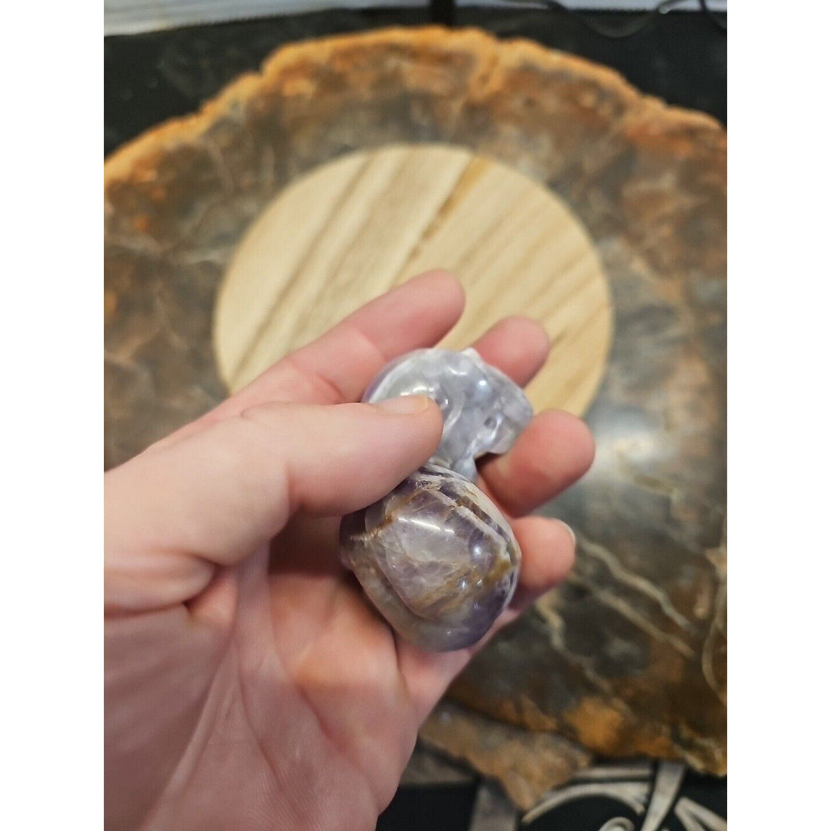 Dream Amethyst Crystal Skull Pair — Purple-White Banding, 93g