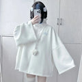 White Oversized Harajuku Hoodie – Embroidered Y2K Aesthetic Zip-Up